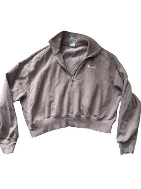 Nike 3/4 zip cropped sweatshirt in Large in Taupe (mushroom)